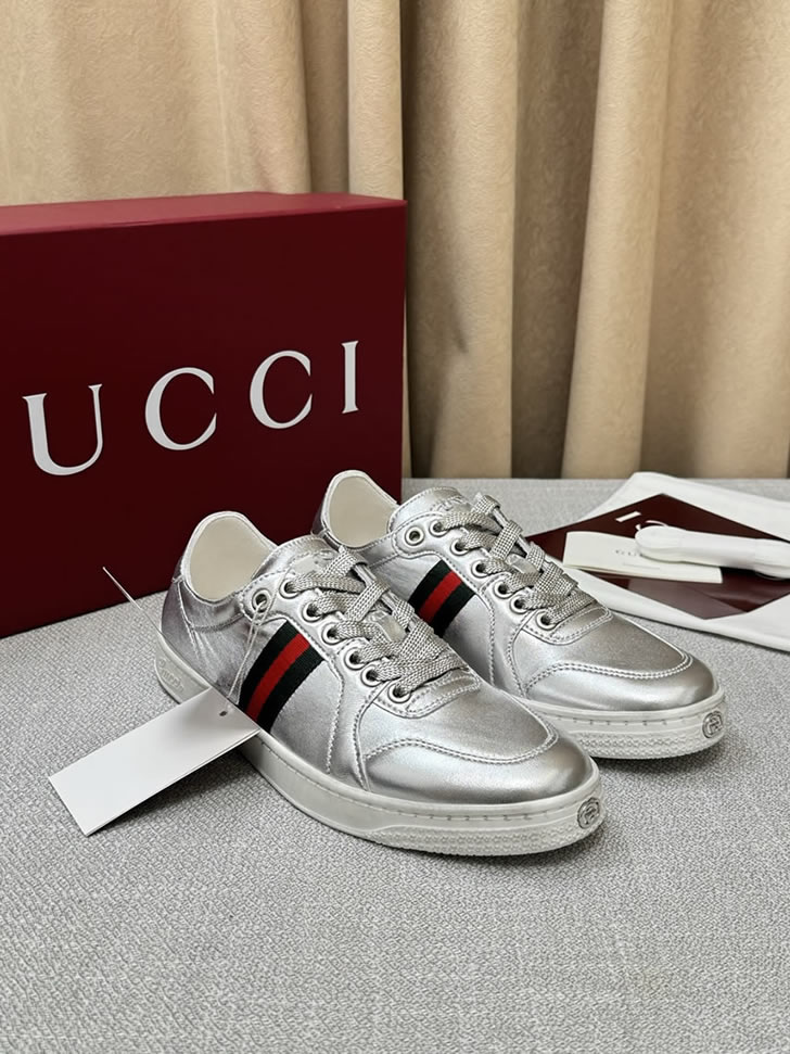 グッチ メタリックレザー ウェブストライプ スニーカー シルバー shoes567 - 画像 (3)