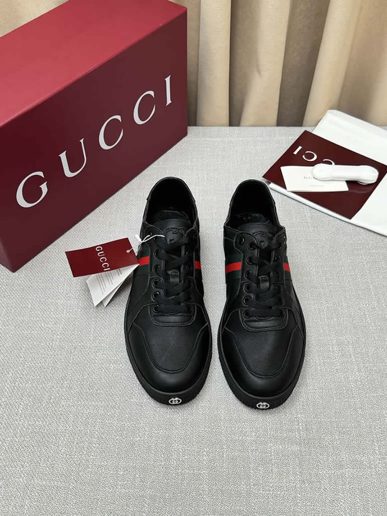 グッチ レザー ウェブストライプ スニーカー ブラック shoes569 - 画像 (2)