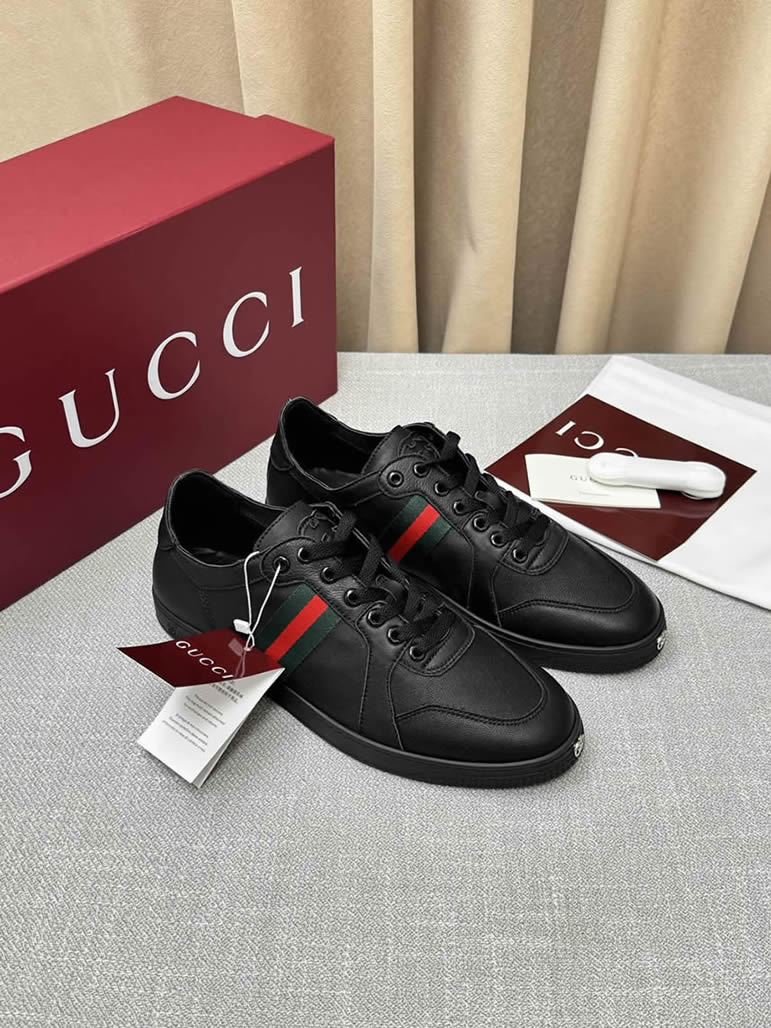 グッチ レザー ウェブストライプ スニーカー ブラック shoes569 - 画像 (3)