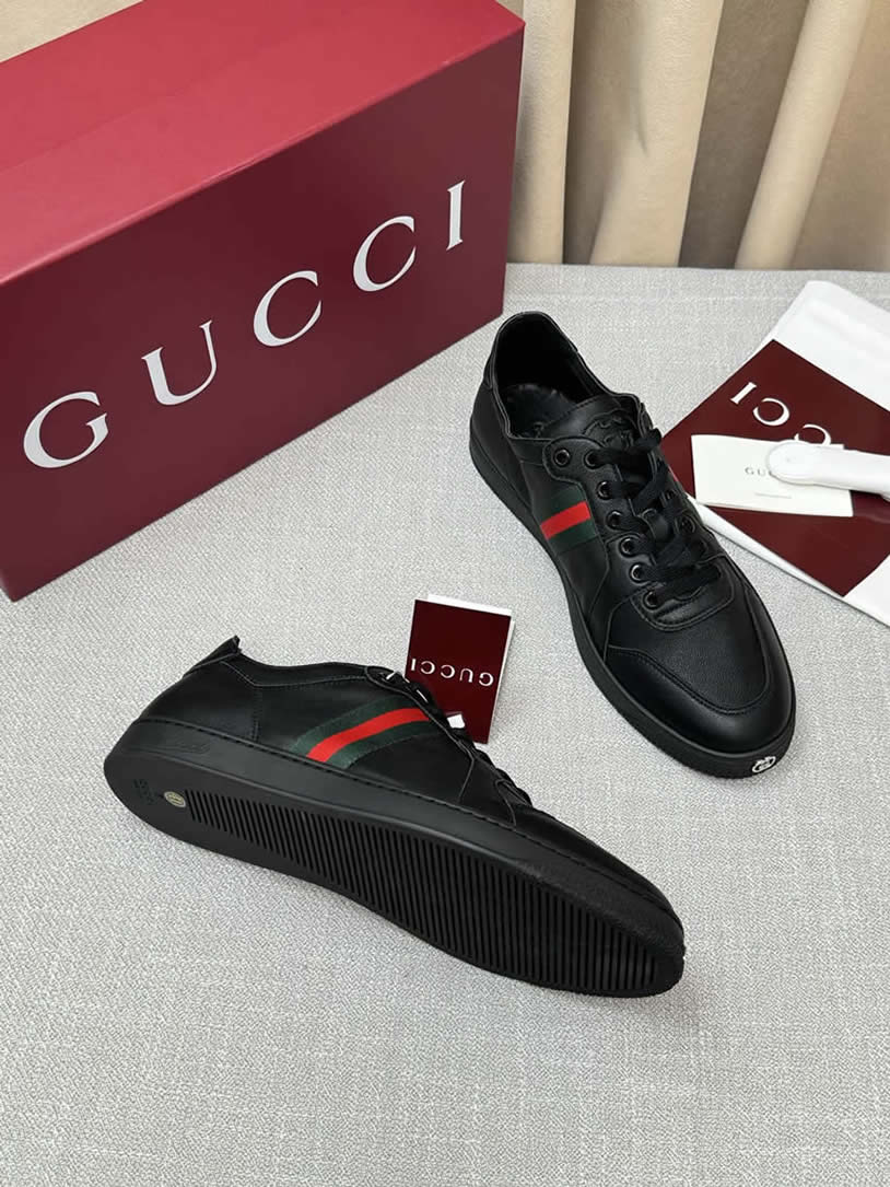 グッチ レザー ウェブストライプ スニーカー ブラック shoes569 - 画像 (4)