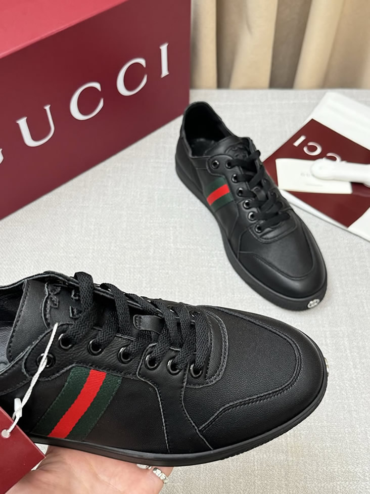 グッチ レザー ウェブストライプ スニーカー ブラック shoes569 - 画像 (5)