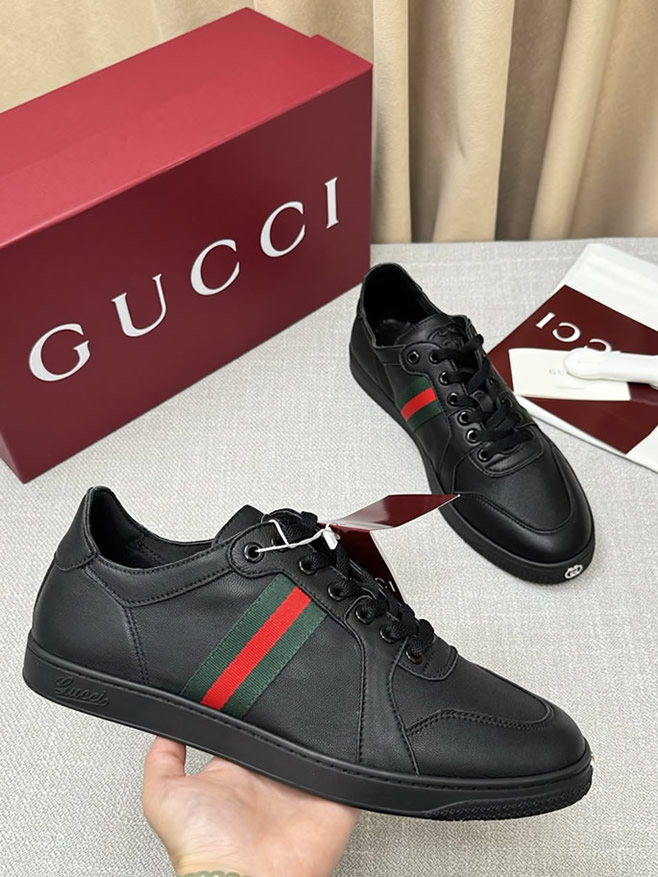 グッチ レザー ウェブストライプ スニーカー ブラック shoes569 - 画像 (6)