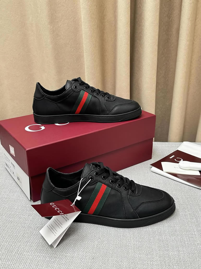 グッチ レザー ウェブストライプ スニーカー ブラック shoes569 - 画像 (7)