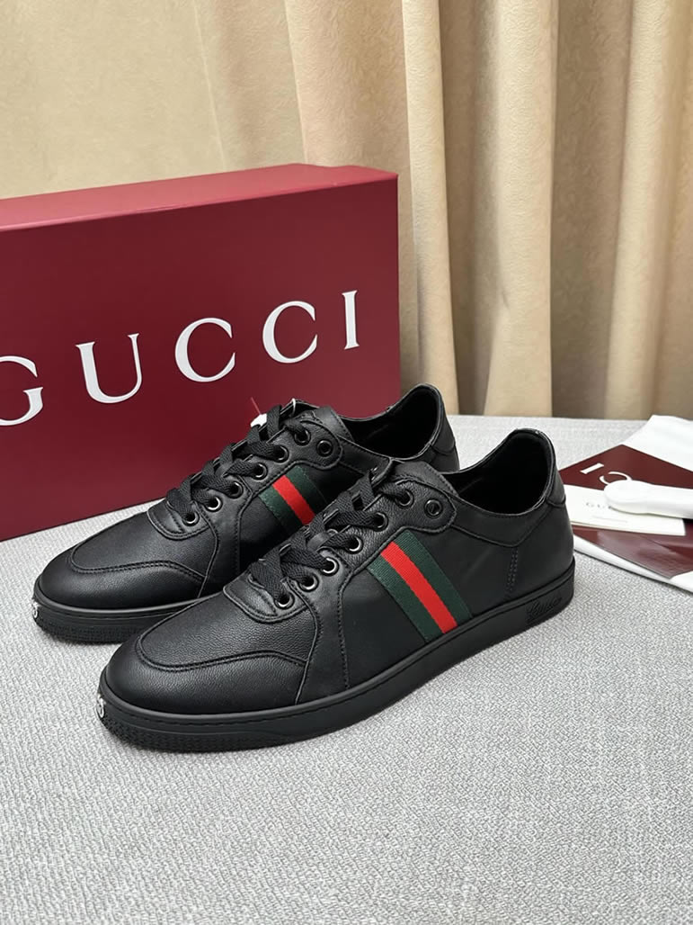 グッチ レザー ウェブストライプ スニーカー ブラック shoes569