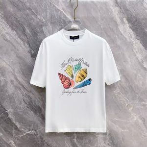 ルイ・ヴィトン 貝殻モチーフ アートプリント クルーネックTシャツ ホワイト FS476