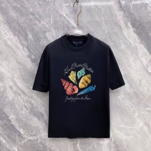 ルイ・ヴィトン 貝殻モチーフ アートプリント クルーネックTシャツ ブラック FS477