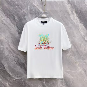 ルイ・ヴィトン カラフルグラデーション ロゴ クルーネックTシャツ ホワイト FS482