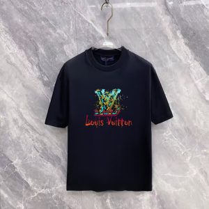 ルイ・ヴィトン カラフルグラデーション ロゴ クルーネックTシャツ ブラック FS483