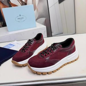 プラダ メッシュ＆スエード 厚底スニーカー バーガンディ shoes576