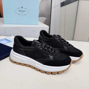 プラダ メッシュ＆スエード 厚底スニーカー ブラック shoes578