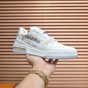 ルイ・ヴィトン フローラルプリント レザー 厚底スニーカー ホワイト shoes580