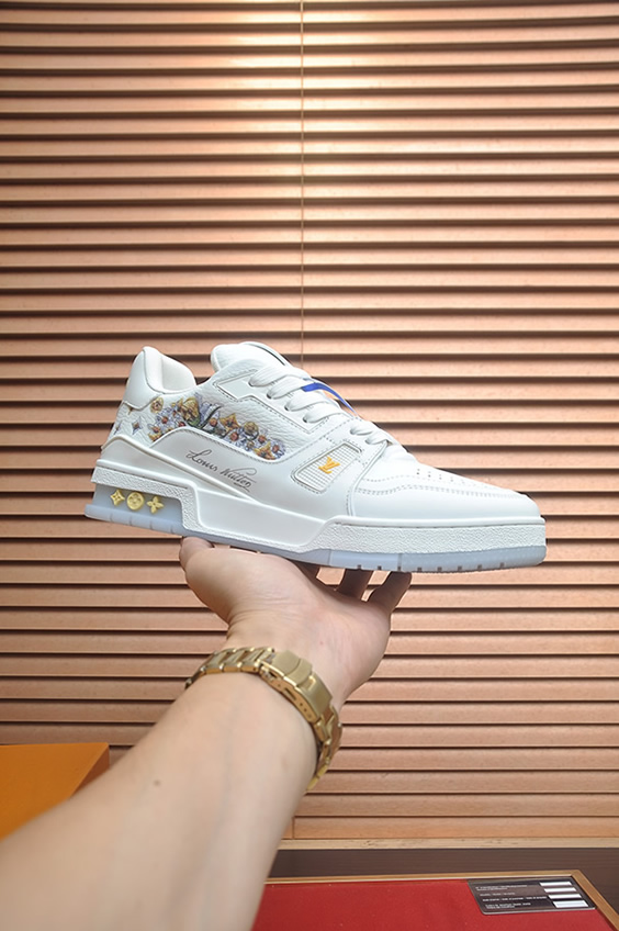 ルイ・ヴィトン フローラルプリント レザー 厚底スニーカー ホワイト shoes580