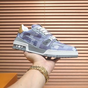 ルイ・ヴィトン ダミエ風パターン テキスタイル厚底スニーカー パープル shoes583