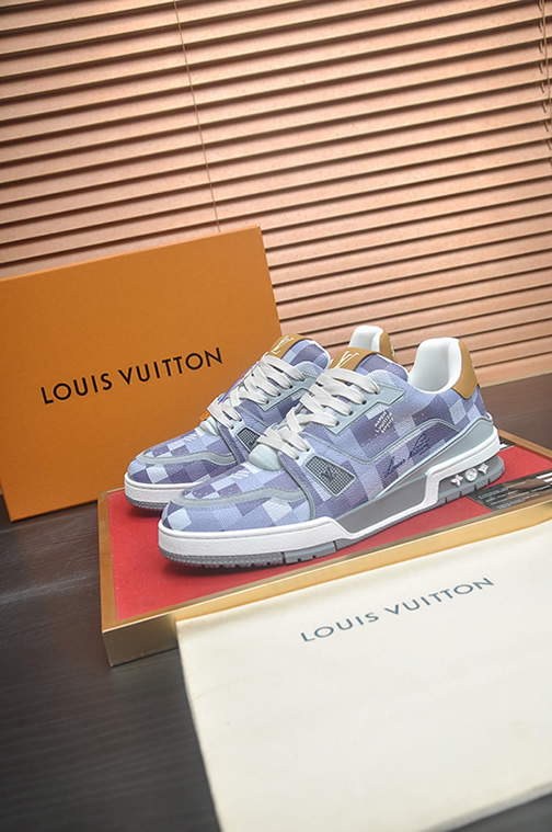 ルイ・ヴィトン ダミエ風パターン テキスタイル厚底スニーカー パープル shoes583 - 画像 (4)