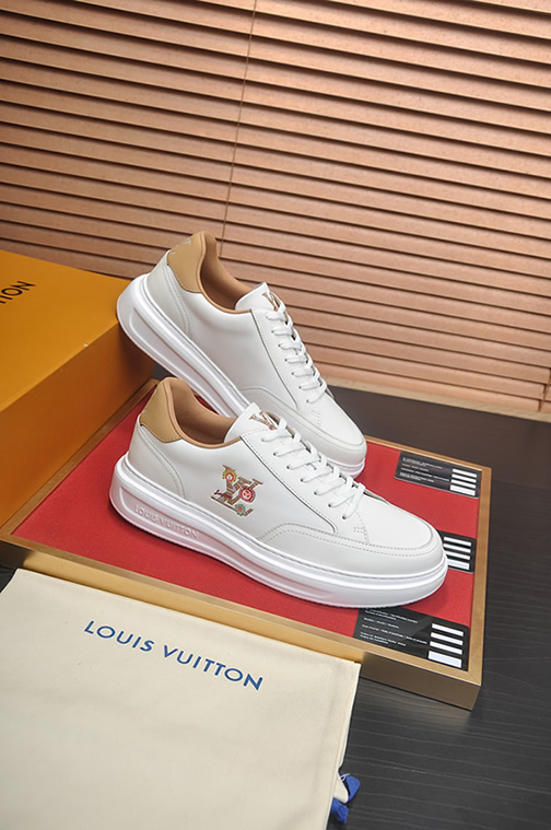 ルイ・ヴィトン フラワーモチーフ レザー 厚底スニーカー ホワイト shoes590 - 画像 (6)