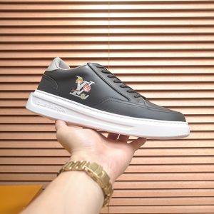 ルイ・ヴィトン フラワーモチーフ レザー 厚底スニーカー ブラック shoes591