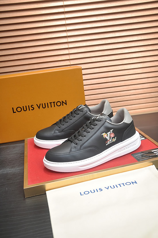 ルイ・ヴィトン フラワーモチーフ レザー 厚底スニーカー ブラック shoes591 - 画像 (4)