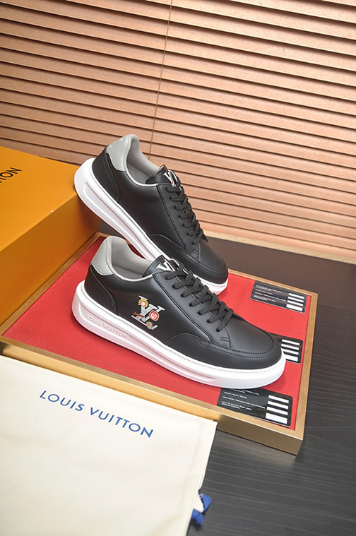 ルイ・ヴィトン フラワーモチーフ レザー 厚底スニーカー ブラック shoes591 - 画像 (6)