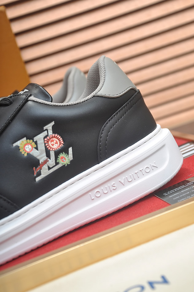 ルイ・ヴィトン フラワーモチーフ レザー 厚底スニーカー ブラック shoes591 - 画像 (9)