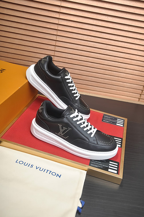 ルイ・ヴィトン スタッズLVロゴ レザー 厚底スニーカー ブラック shoes592 - 画像 (6)