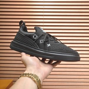 ルイ・ヴィトン ダミエ・パターン テキスタイル スニーカー オールブラック shoes598