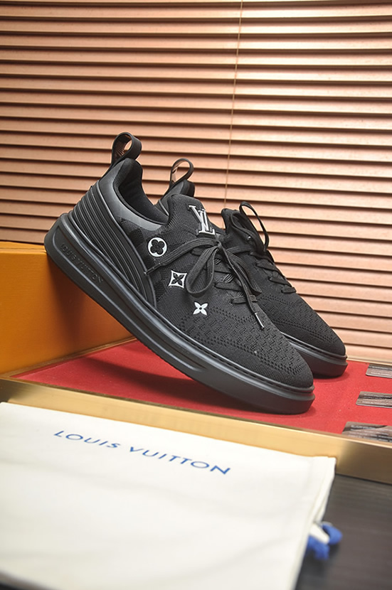 ルイ・ヴィトン ダミエ・パターン テキスタイル スニーカー オールブラック shoes598 - 画像 (3)