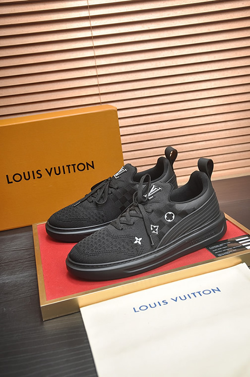 ルイ・ヴィトン ダミエ・パターン テキスタイル スニーカー オールブラック shoes598 - 画像 (4)