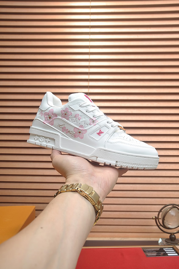 ルイ・ヴィトン 桜モチーフ レザー スニーカー ホワイト/ピンク shoes599