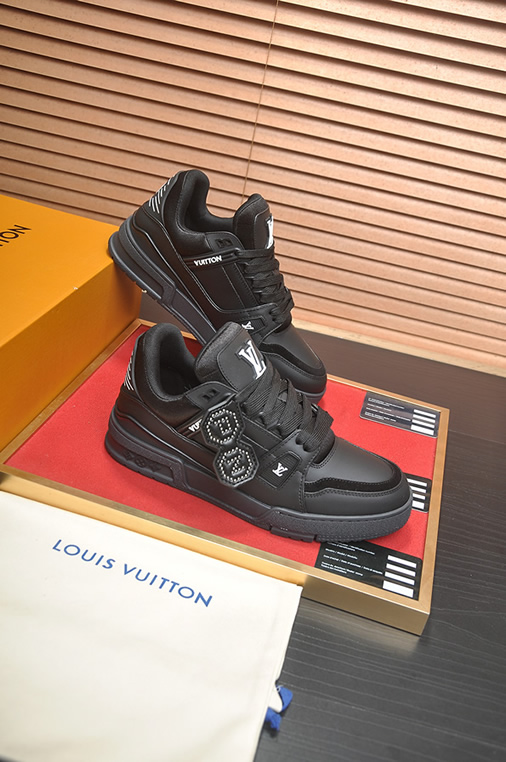 ルイ・ヴィトン スタッズタグ装飾 レザー 厚底スニーカー ブラック shoes604 - 画像 (6)