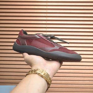 プラダ メッシュ＆レザー ドローストリング スニーカー バーガンディ shoes606