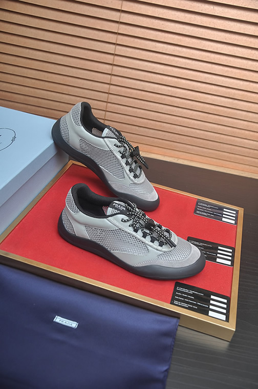 プラダ メッシュ&レザー ドローストリング スニーカー グレー shoes608 - 画像 (6)