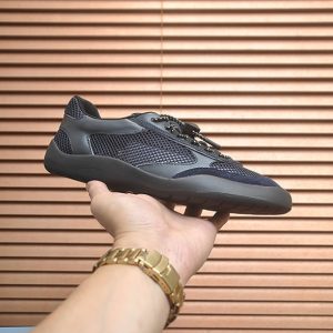 プラダ メッシュ＆レザー ドローストリング スニーカー オールブラック shoes609