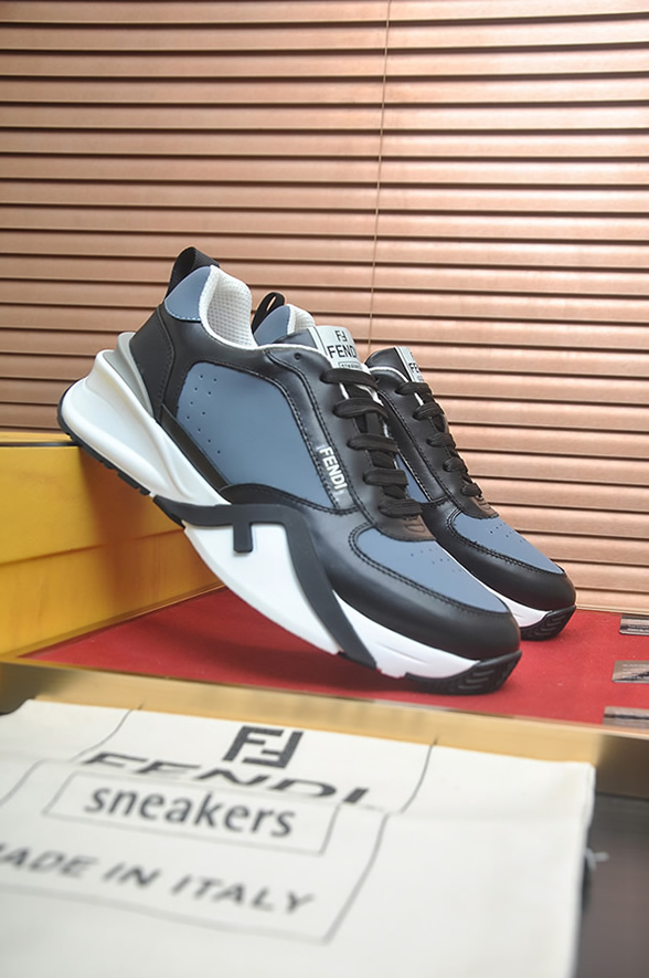 フェンディ バイカラー レザー スニーカー ブラック/ブルー shoes610 - 画像 (3)