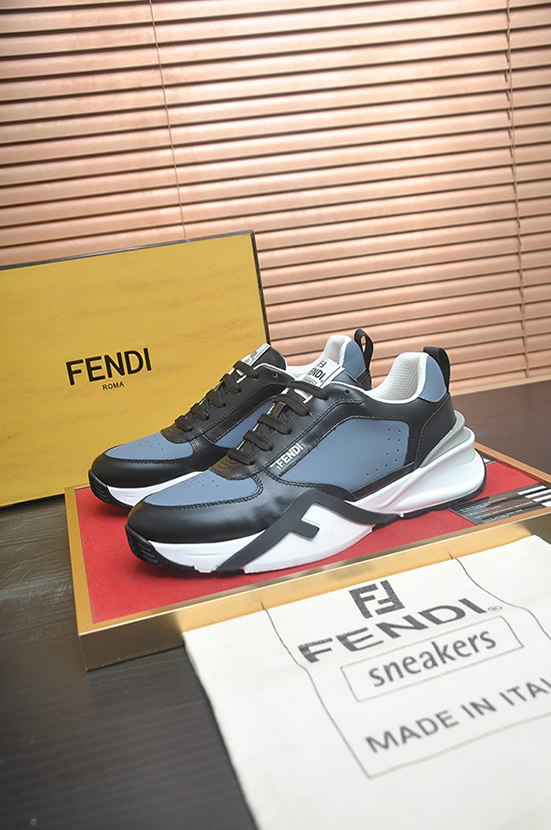 フェンディ バイカラー レザー スニーカー ブラック/ブルー shoes610 - 画像 (4)