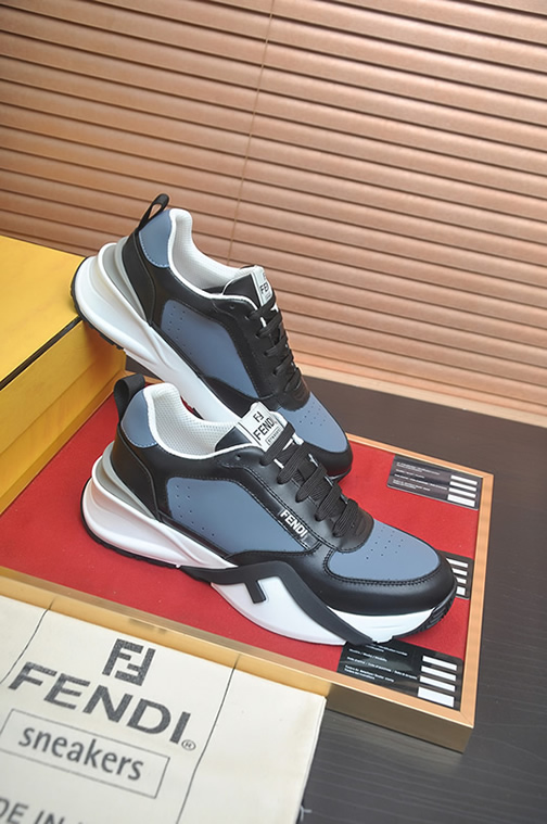 フェンディ バイカラー レザー スニーカー ブラック/ブルー shoes610 - 画像 (6)