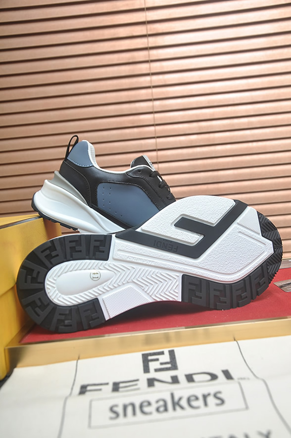 フェンディ バイカラー レザー スニーカー ブラック/ブルー shoes610 - 画像 (7)