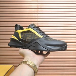 フェンディ FFズッカ柄 レザー スニーカー ブラック/イエロー shoes612