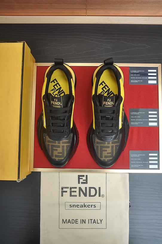 フェンディ FFズッカ柄 レザー スニーカー ブラック/イエロー shoes612 - 画像 (2)
