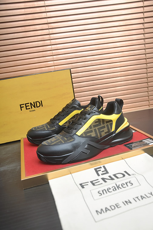 フェンディ FFズッカ柄 レザー スニーカー ブラック/イエロー shoes612 - 画像 (4)