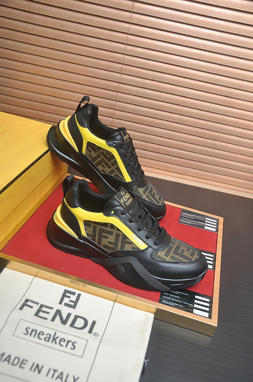 フェンディ FFズッカ柄 レザー スニーカー ブラック/イエロー shoes612 - 画像 (6)