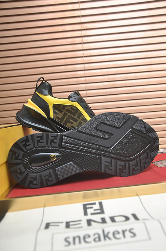 フェンディ FFズッカ柄 レザー スニーカー ブラック/イエロー shoes612 - 画像 (7)