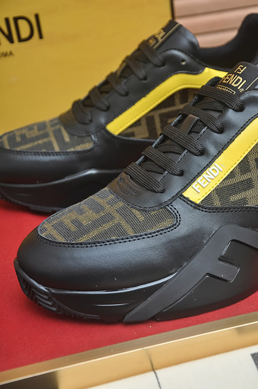 フェンディ FFズッカ柄 レザー スニーカー ブラック/イエロー shoes612 - 画像 (8)