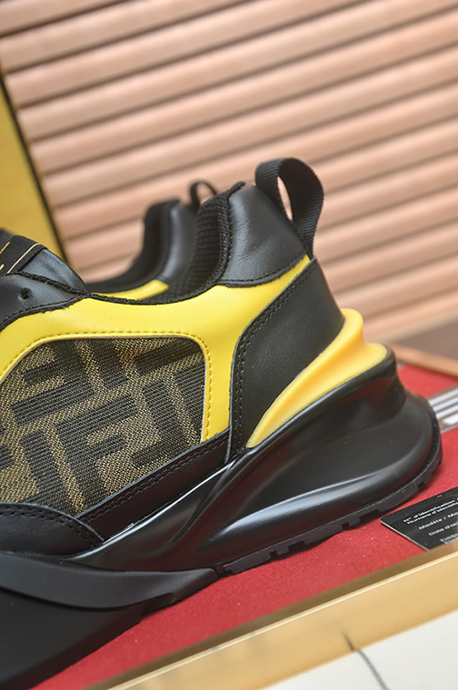 フェンディ FFズッカ柄 レザー スニーカー ブラック/イエロー shoes612 - 画像 (9)
