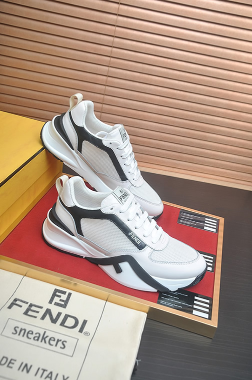 フェンディ メッシュ&レザー スニーカー ホワイト/グレー shoes613 - 画像 (6)