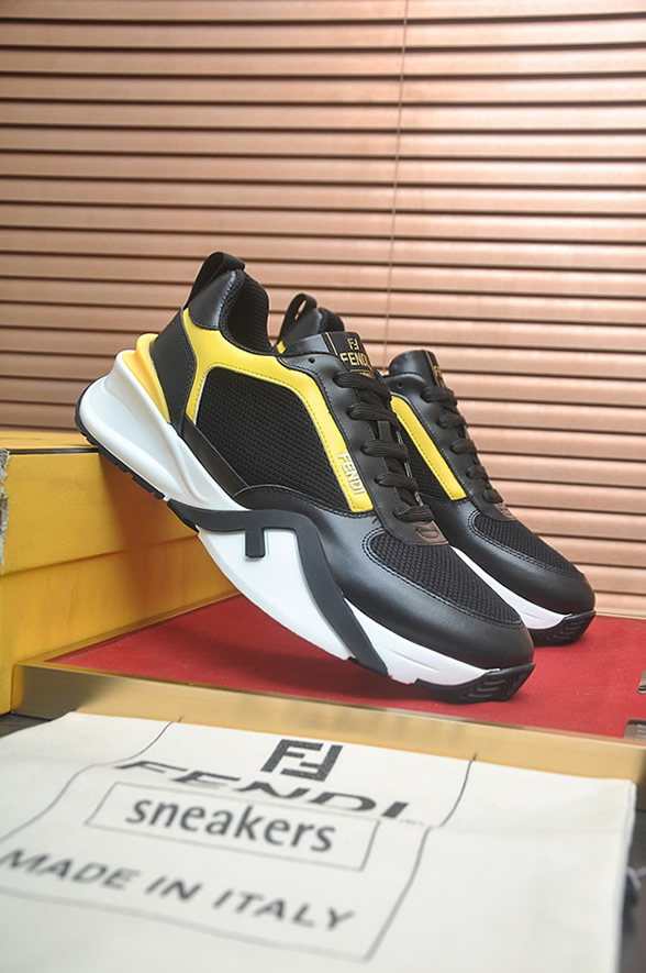 フェンディ メッシュ&レザー スニーカー ブラック/イエロー shoes614 - 画像 (3)