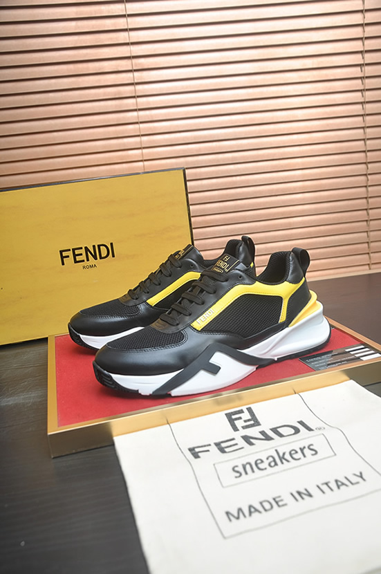 フェンディ メッシュ&レザー スニーカー ブラック/イエロー shoes614 - 画像 (4)