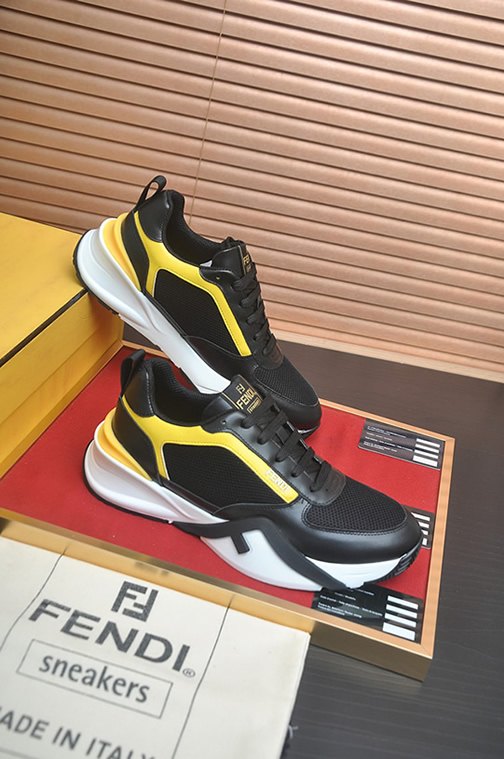 フェンディ メッシュ&レザー スニーカー ブラック/イエロー shoes614 - 画像 (6)
