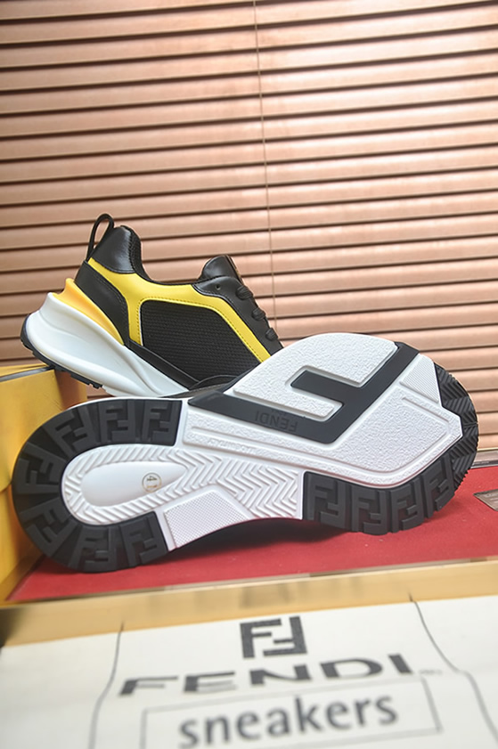 フェンディ メッシュ&レザー スニーカー ブラック/イエロー shoes614 - 画像 (7)