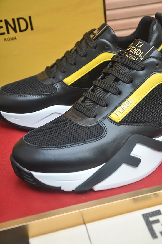 フェンディ メッシュ&レザー スニーカー ブラック/イエロー shoes614 - 画像 (8)