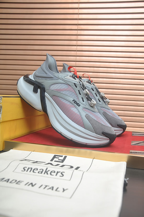 フェンディ テクニカル メッシュ&レザー スニーカー グレー オレンジ shoes616 - 画像 (3)
